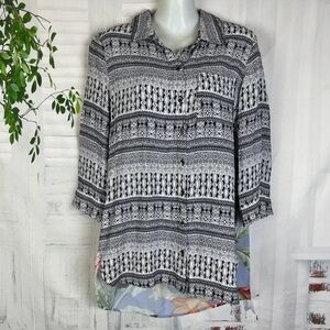 CJ Banks Black and White Geometric Casual Shirt
